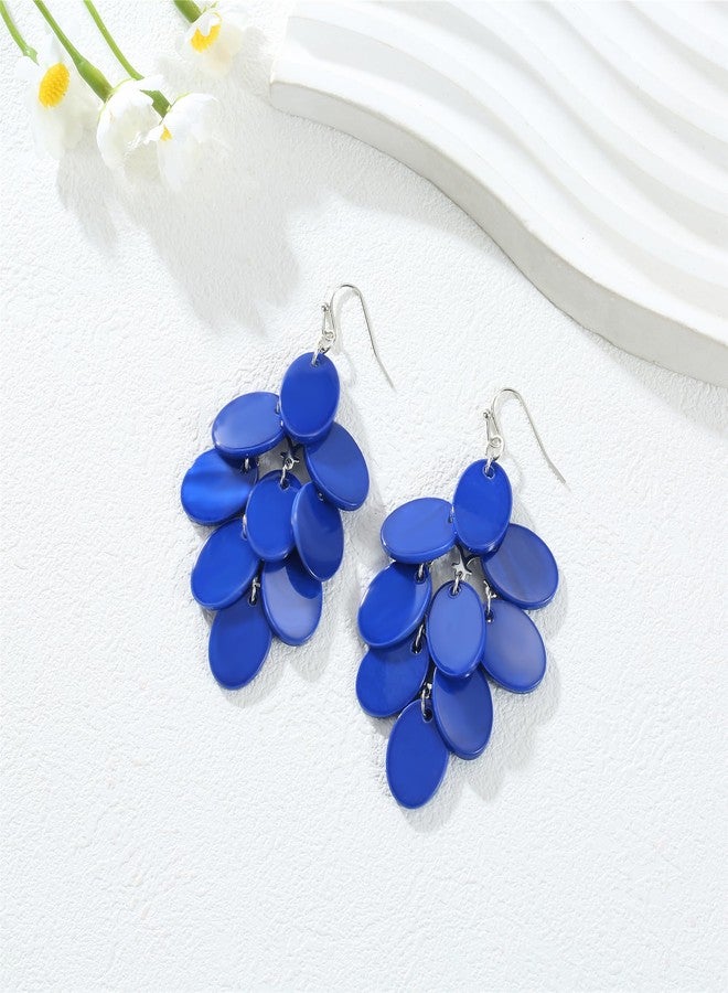 Xalroco Chandelier Dangle Earrings for Women Long Trendy Statement Elegant Sparkly Drop Earrings Colorful Boho Fancy Oval Shell Dangly Earrings Wedding Bride Jewelry Gift (blue) - Image 2